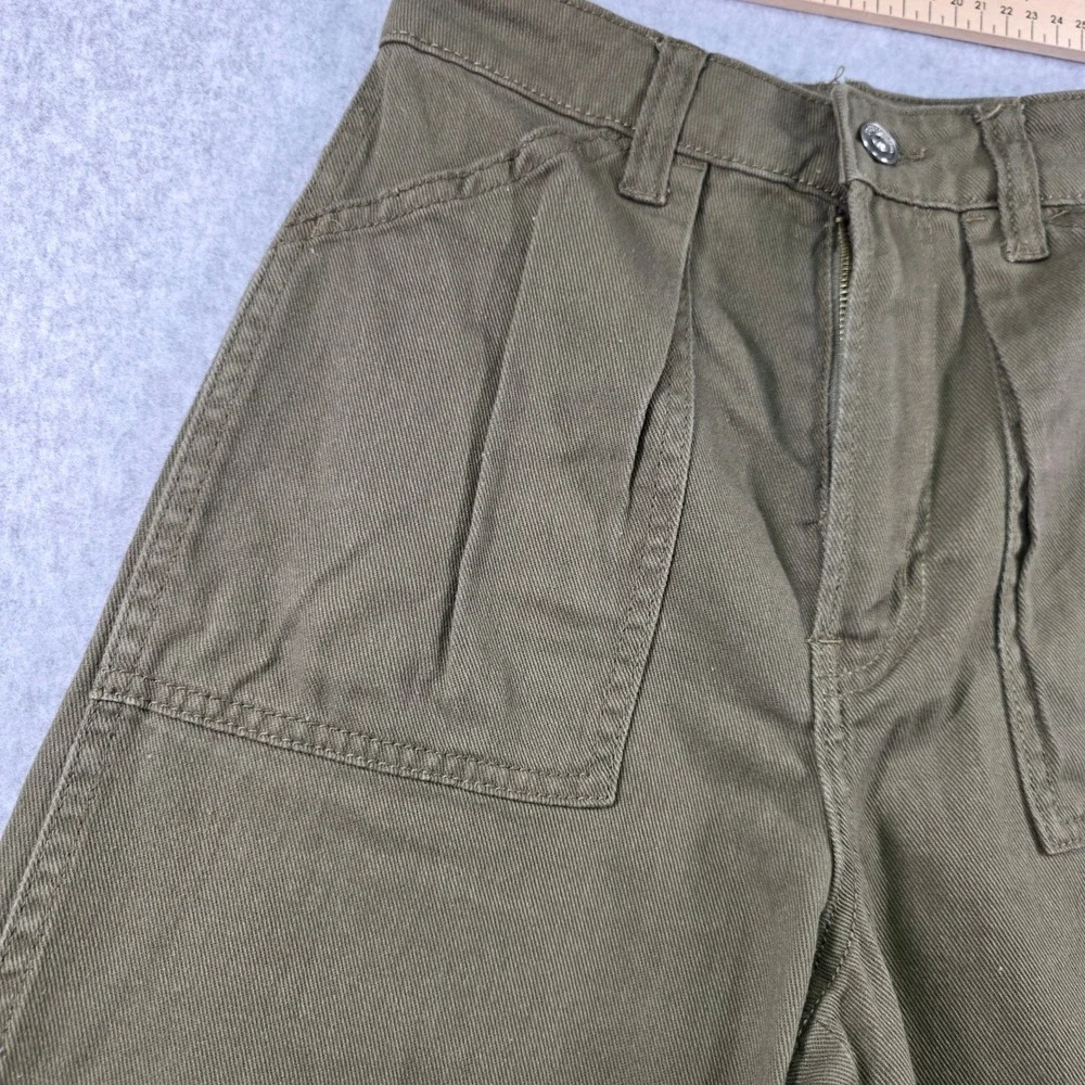 H&M Divided Womens Olive Green High Waisted Wide Leg Utility Carpentef Pants Sz0